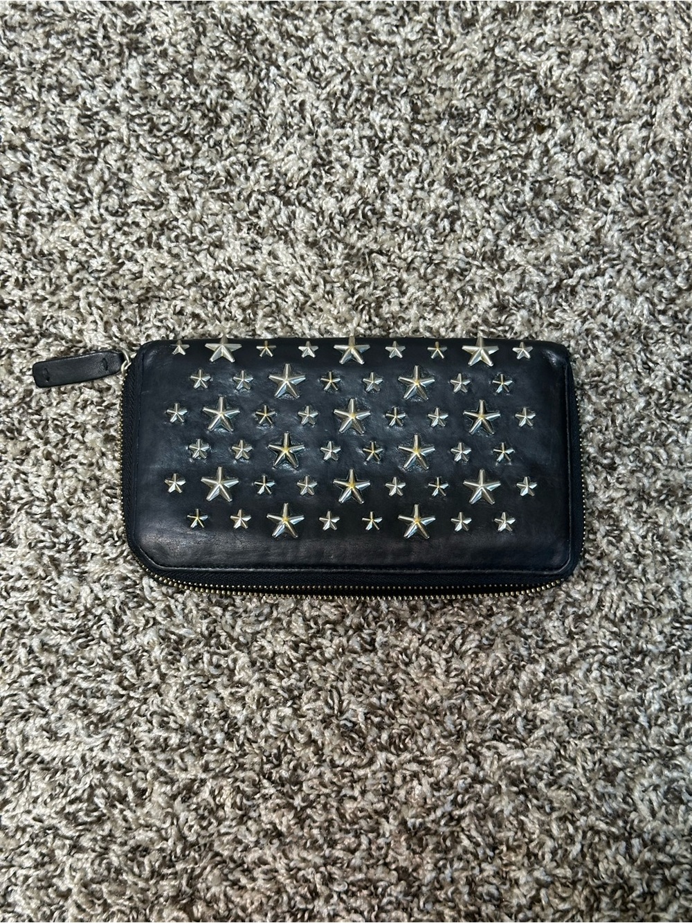 Jimmy Choo Filipa Black Leather Star-Studded Zip Wallet